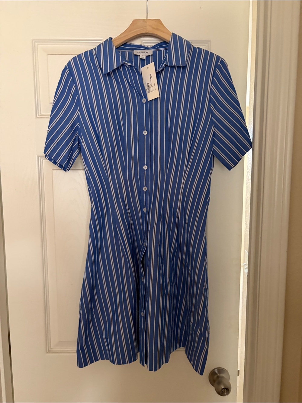 Evereve Blue and White Striped Button-Front Mini Dress
